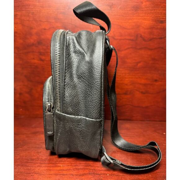 Adidas Mini Synthetic Leather Backpack Black Silver Bag Travel Vacation Sports - Picture 2 of 9